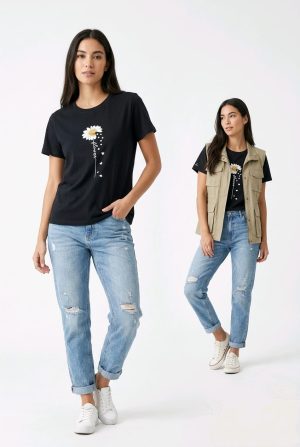 Camiseta Tela Fría Mujer – Negro 95% Algodón, 5% Spandex